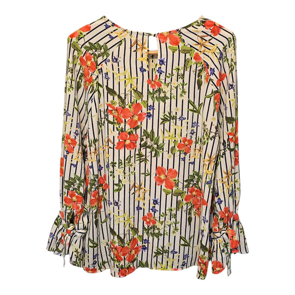 Rose + Olive Top Womens Large Multi Floral Striped Bell Sleeve Cottagecore Boho - Picture 2 of 11